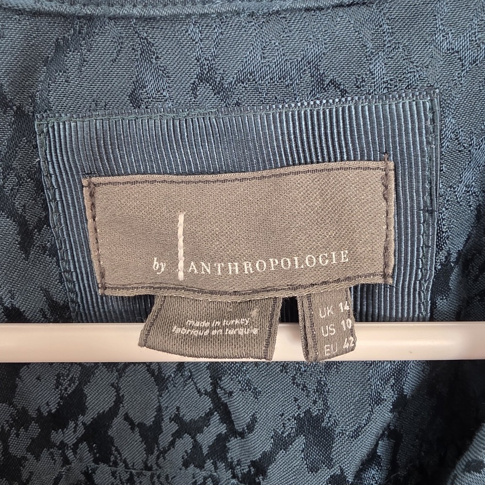 Anthropologie Blue Shimmer Patterned Blazer Wrap Long Sleeve Midi Dress Size 10 - Picture 5 of 9